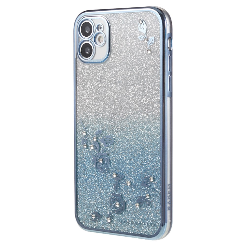 KADEM Electroplating TPU Phone Case for iPhone 11 6.1 inch, Flower Rhinestone Decor Phone Cover