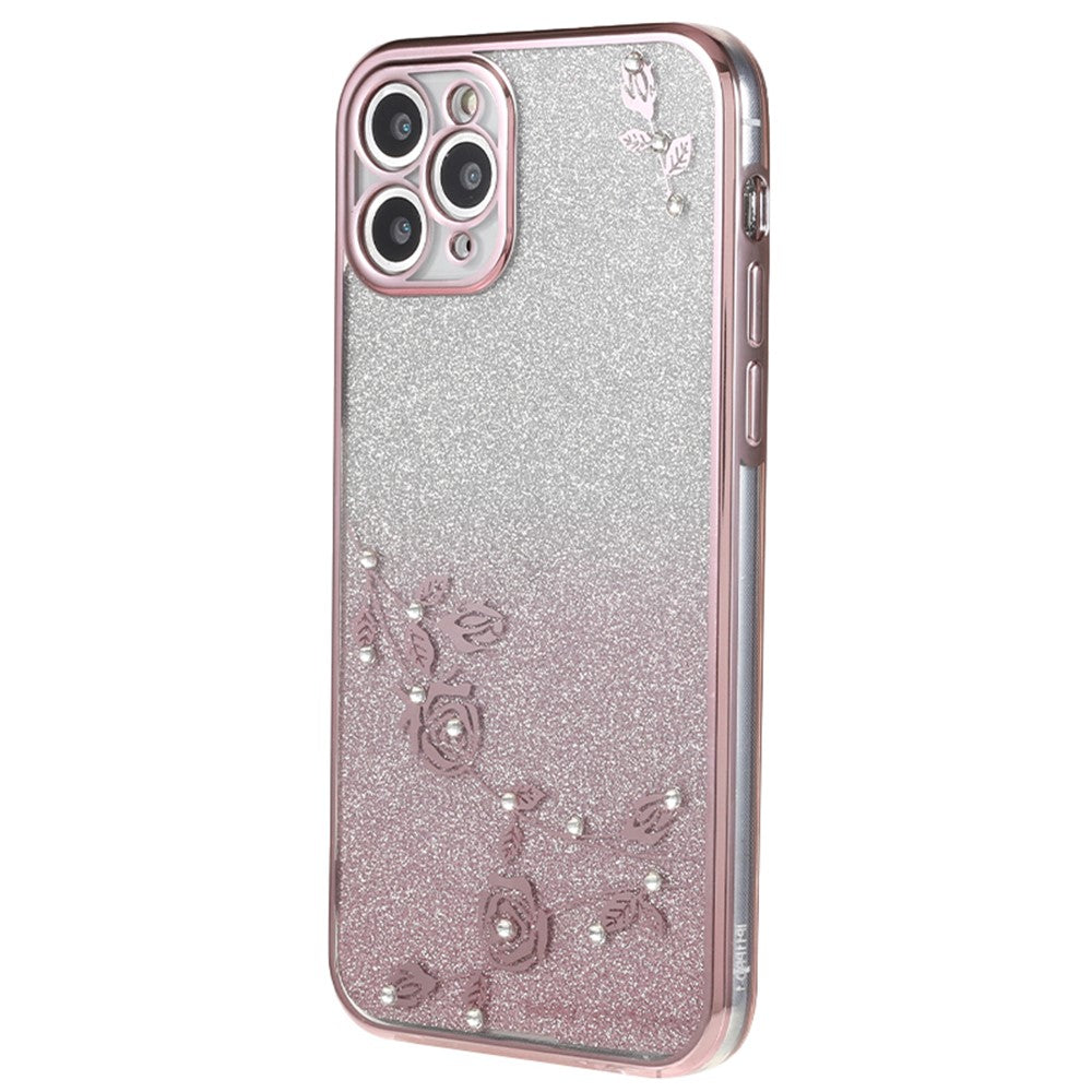 KADEM Blomster Rhinestone Indretning Glitter Blødt TPU Cover Gradient Anti-fald Telefoncover til iPhone 11 Pro Max 6.5 tommer