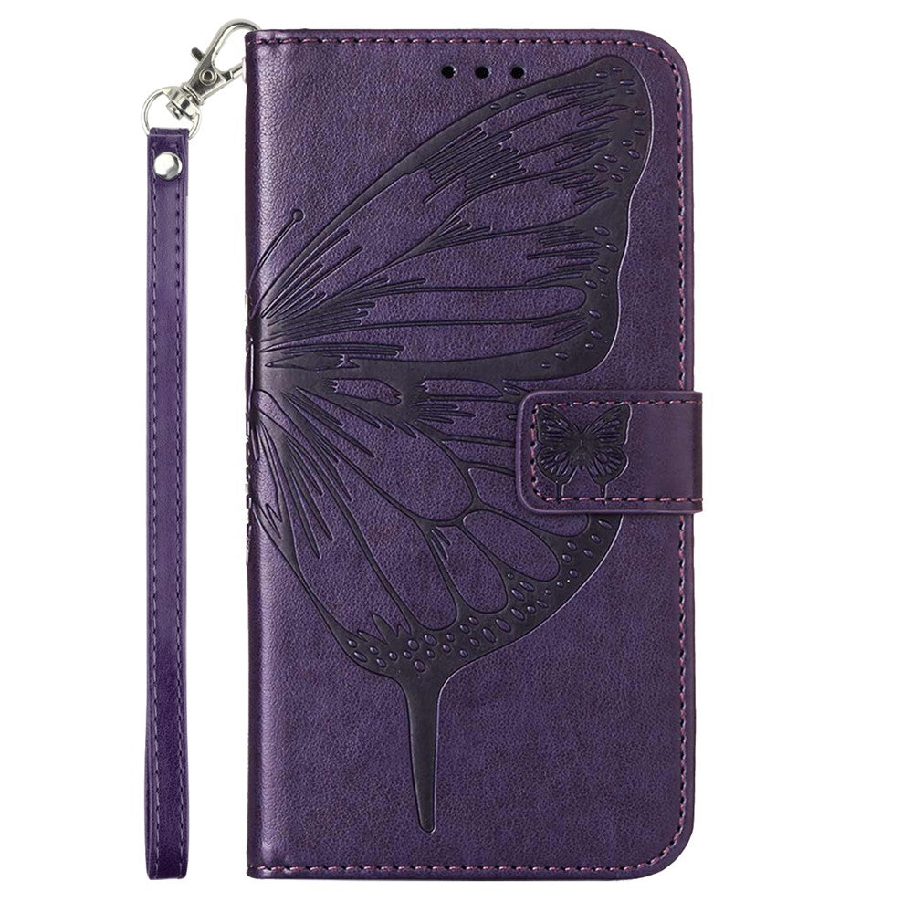 For Xiaomi Redmi Note 12 5G (Global) / (India) / (China) / Poco X5 5G Wallet Case with Wrist Strap Butterfly Imprint Leather Phone Cover