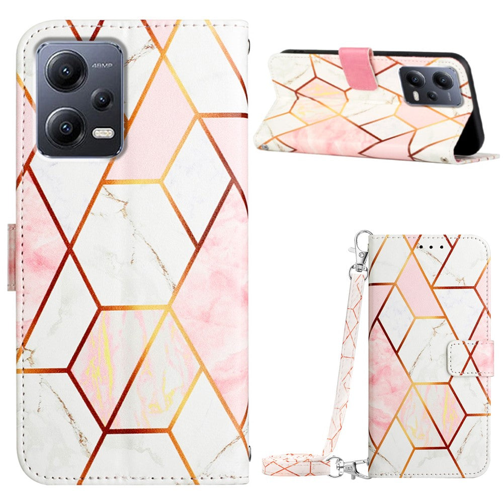 For Xiaomi Redmi Note 12 5G (China) / (Global) / Poco X5 5G Leather Case with Shoulder Strap Marble Pattern Phone Cover