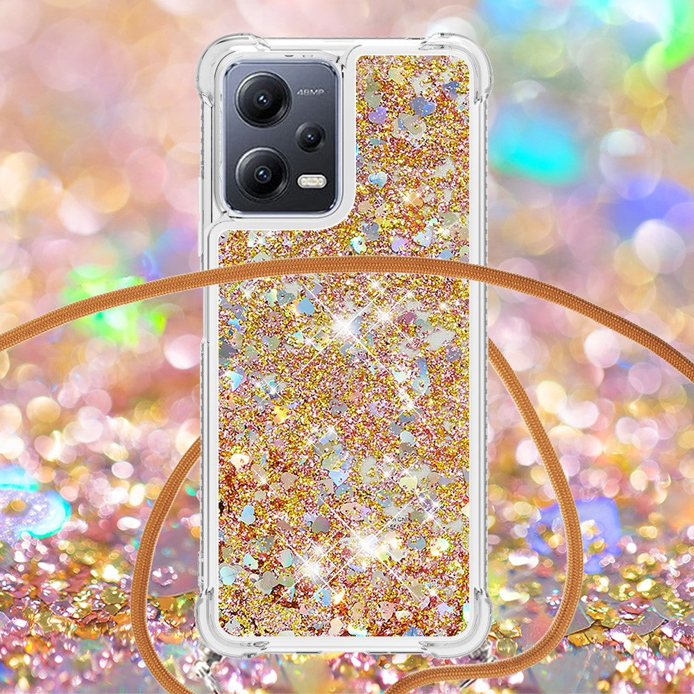 For Xiaomi Redmi Note 12 5G (Global) / (India) / (China) / Poco X5 5G TPU Case Quicksand Design Phone Cover with Lanyard