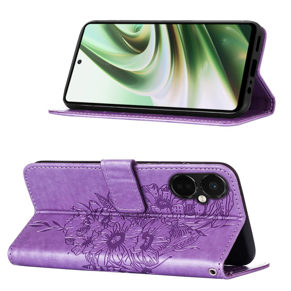 For OnePlus Nord CE 3 Lite 5G / Nord N30 5G Wallet Case with Wrist Strap Butterfly Imprint Leather Phone Cover