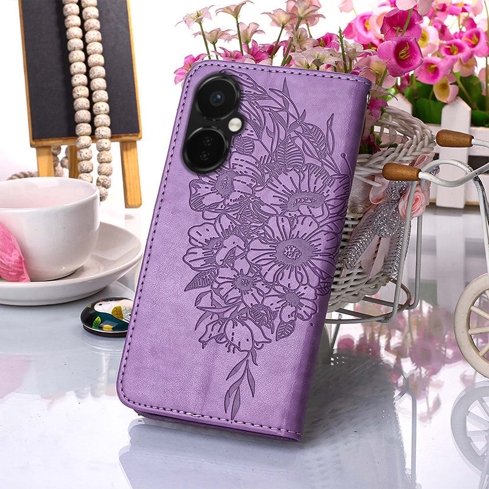 For OnePlus Nord CE 3 Lite 5G / Nord N30 5G Wallet Case with Wrist Strap Butterfly Imprint Leather Phone Cover