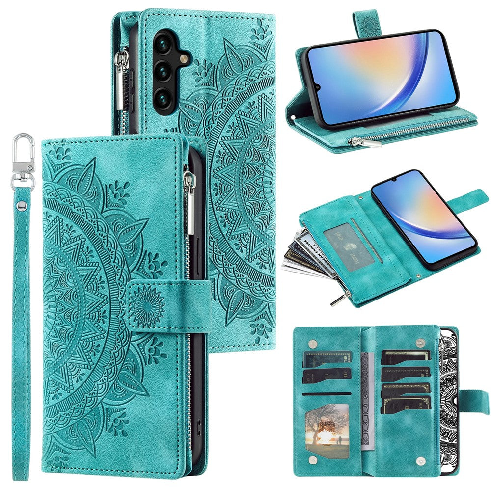 Leather Flip Cover for Samsung Galaxy A24 4G (162.1 x 77.6 x 8.3mm) Mandala Flower Pattern Wallet Phone Case