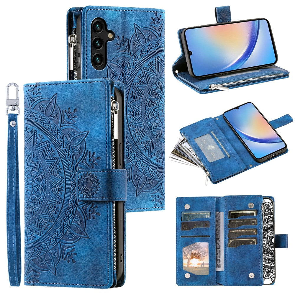 Leather Flip Cover for Samsung Galaxy A24 4G (162.1 x 77.6 x 8.3mm) Mandala Flower Pattern Wallet Phone Case