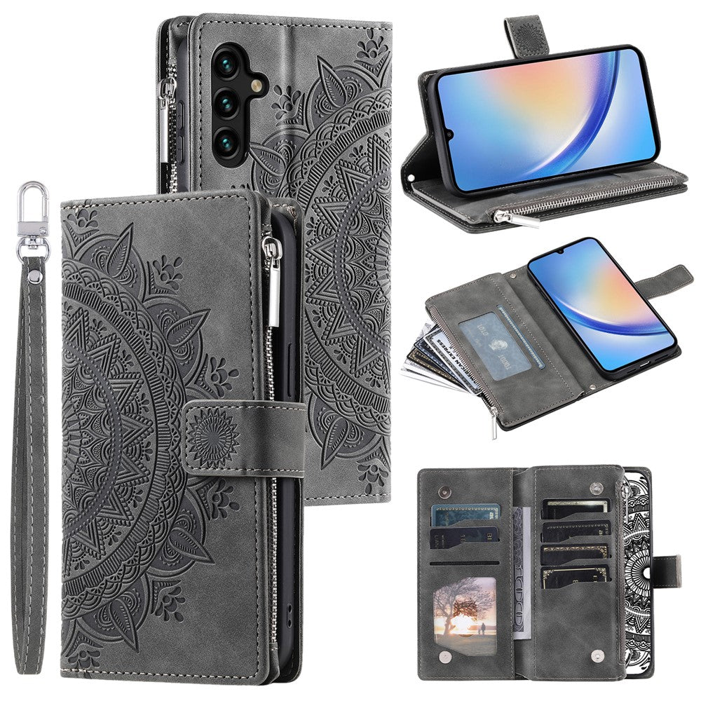 Leather Flip Cover for Samsung Galaxy A24 4G (162.1 x 77.6 x 8.3mm) Mandala Flower Pattern Wallet Phone Case