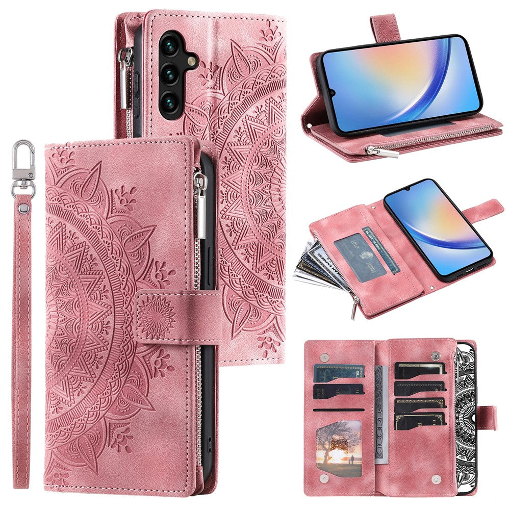 Leather Flip Cover for Samsung Galaxy A24 4G (162.1 x 77.6 x 8.3mm) Mandala Flower Pattern Wallet Phone Case