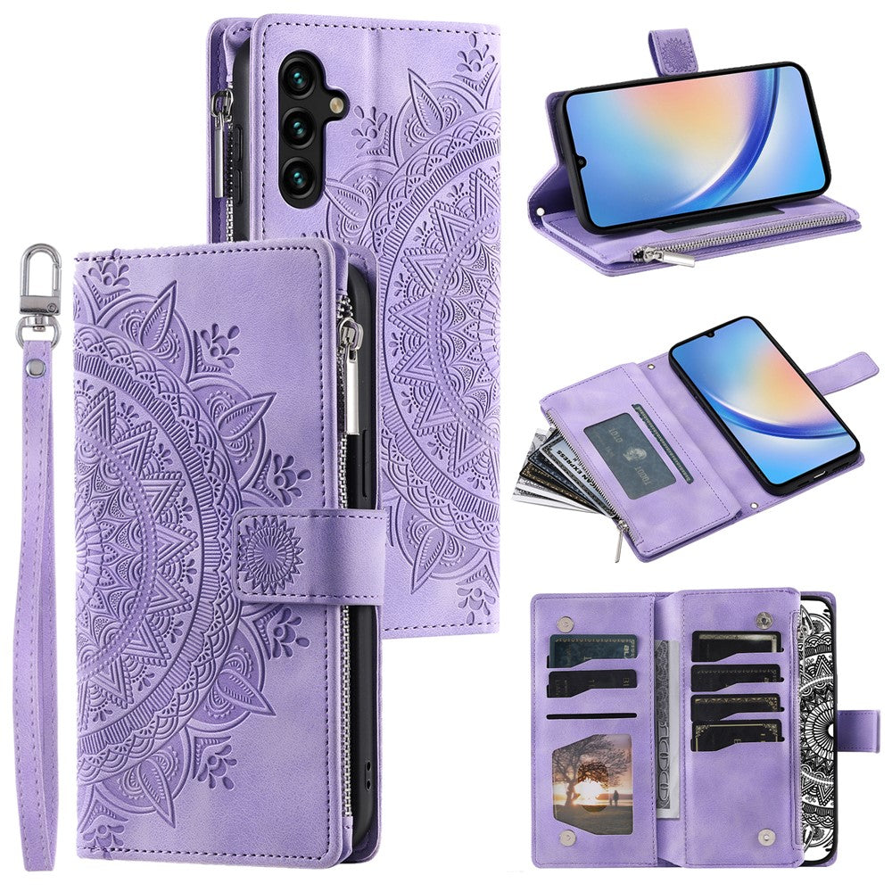 Leather Flip Cover for Samsung Galaxy A24 4G (162.1 x 77.6 x 8.3mm) Mandala Flower Pattern Wallet Phone Case
