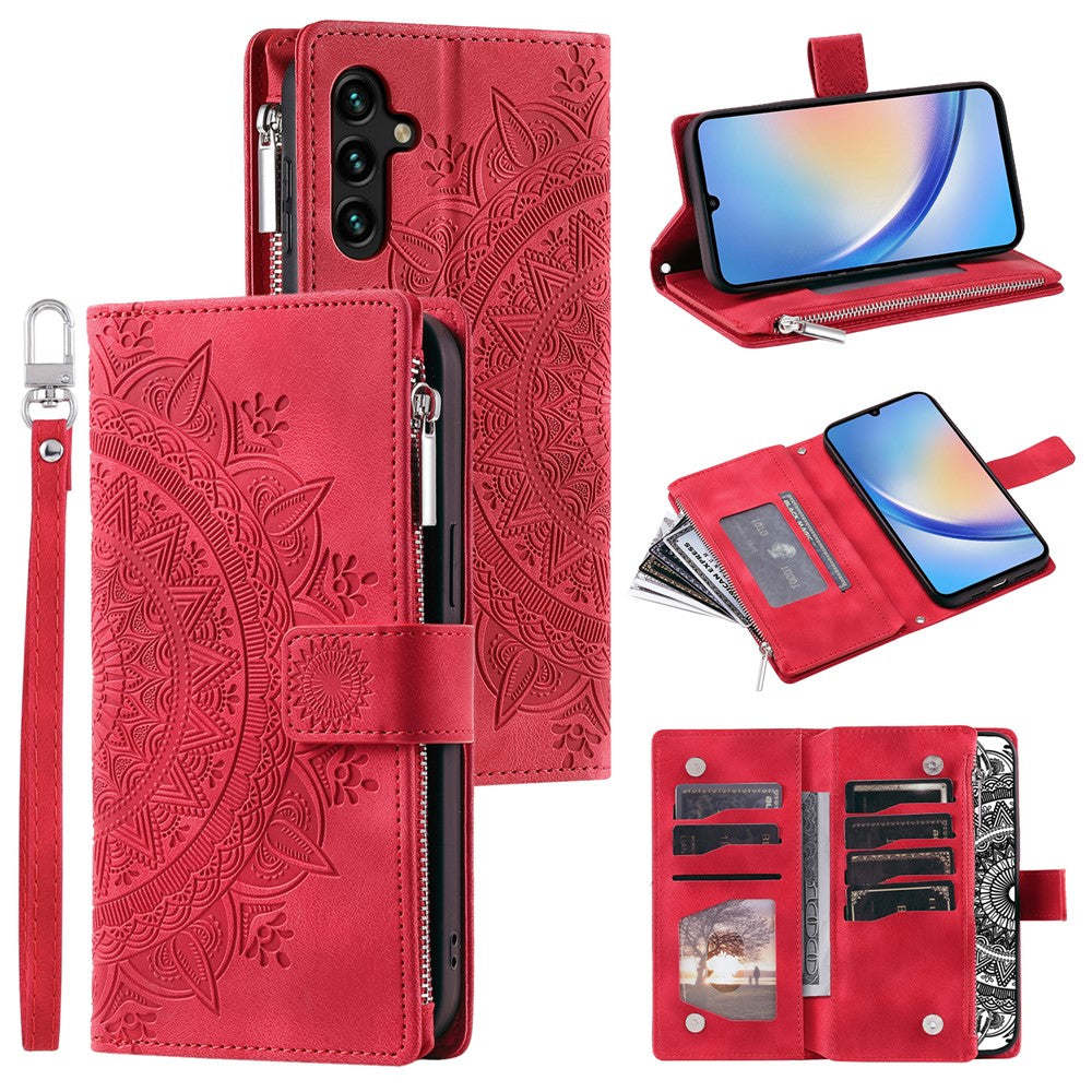 Leather Flip Cover for Samsung Galaxy A24 4G (162.1 x 77.6 x 8.3mm) Mandala Flower Pattern Wallet Phone Case