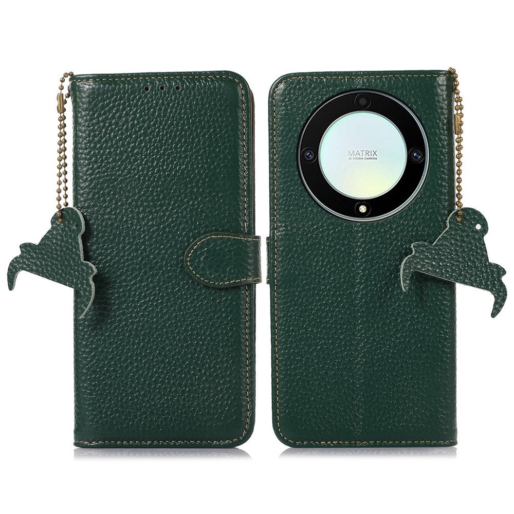 For Honor X9a 5G / Magic5 Lite 5G / X40 5G Genuine Cow Leather Cover Litchi Texture RFID Blocking Stand Wallet Case
