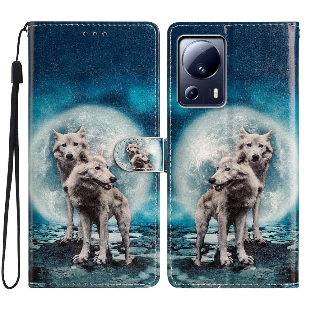 For Xiaomi 13 Lite / Civi 2 5G Pattern Printing Phone Cover PU Leather Stand Wallet Case with Strap