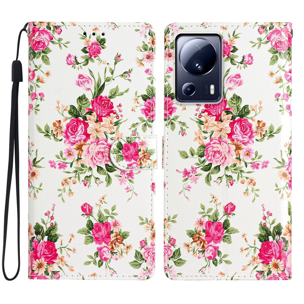 For Xiaomi 13 Lite / Civi 2 5G Pattern Printing Phone Cover PU Leather Stand Wallet Case with Strap
