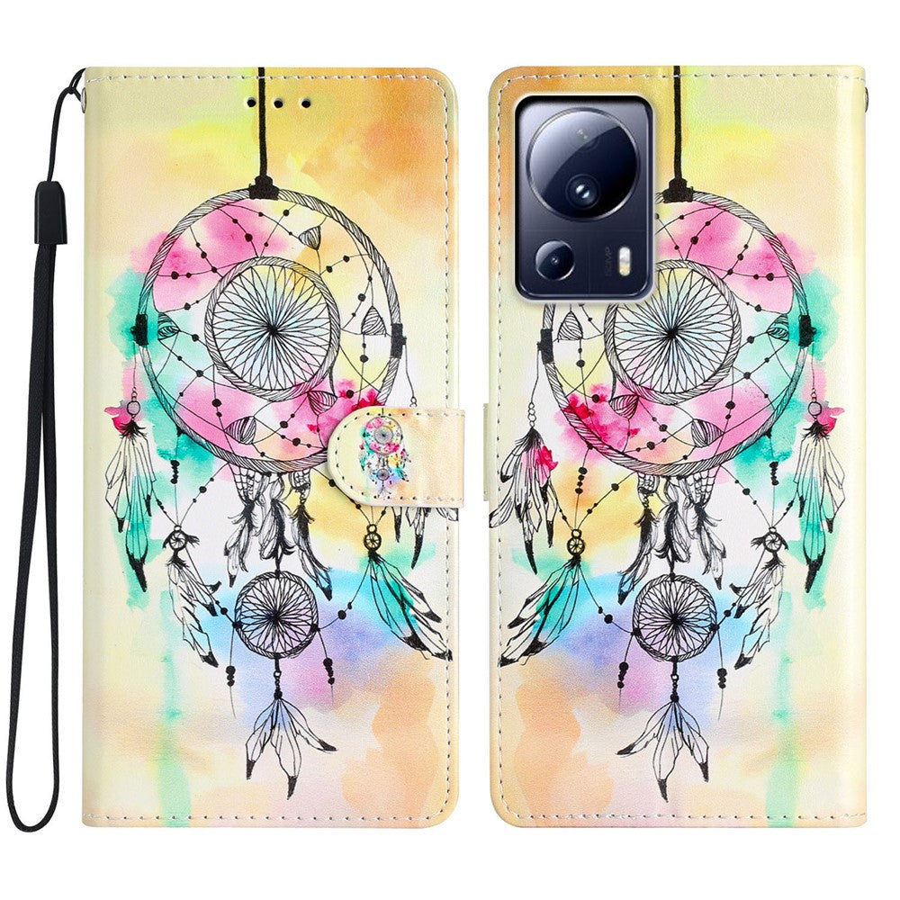 For Xiaomi 13 Lite / Civi 2 5G Pattern Printing Phone Cover PU Leather Stand Wallet Case with Strap