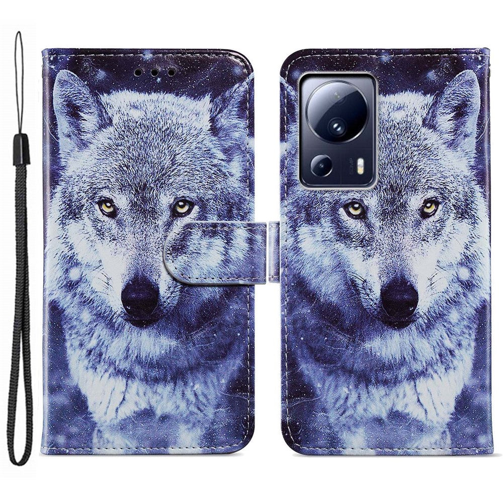 For Xiaomi 13 Lite / Civi 2 5G Pattern Printing Phone Cover PU Leather Stand Wallet Case with Strap