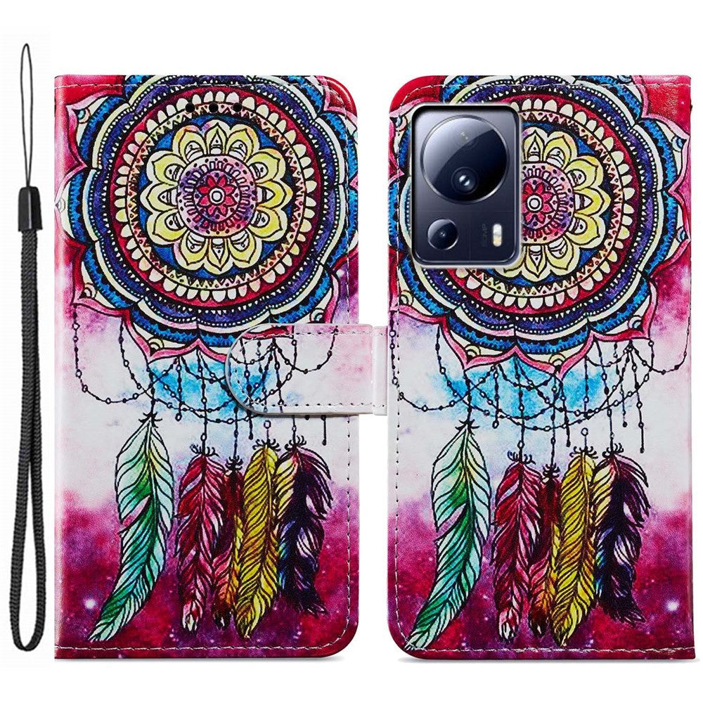 For Xiaomi 13 Lite / Civi 2 5G Pattern Printing Phone Cover PU Leather Stand Wallet Case with Strap