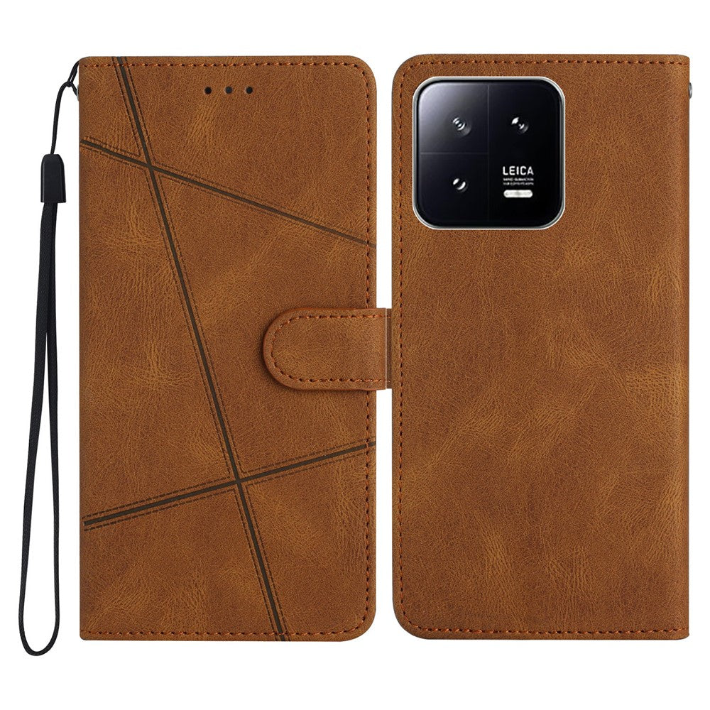For Xiaomi 13 Pro 5G Crazy Horse Texture Leather Wallet Cover Imprinted Lines Flip Stand Phone Case with Strap