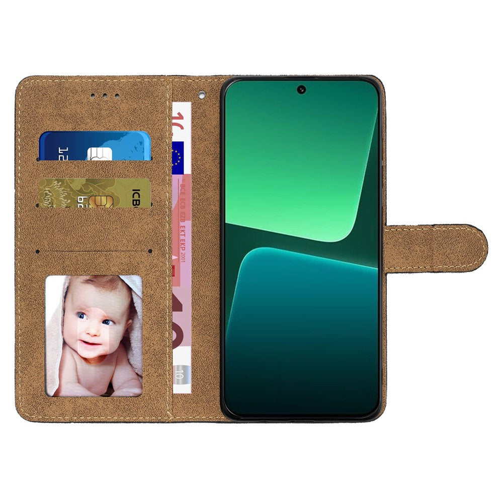 For Xiaomi 13 5G Imprinted Lines Anti-drop Stand Case Crazy Horse Texture Leather Wallet Phone Cover with Strap