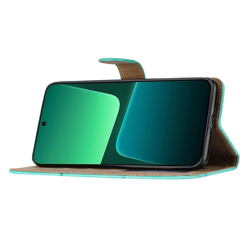 For Xiaomi 13 5G Imprinted Lines Anti-drop Stand Case Crazy Horse Texture Leather Wallet Phone Cover with Strap