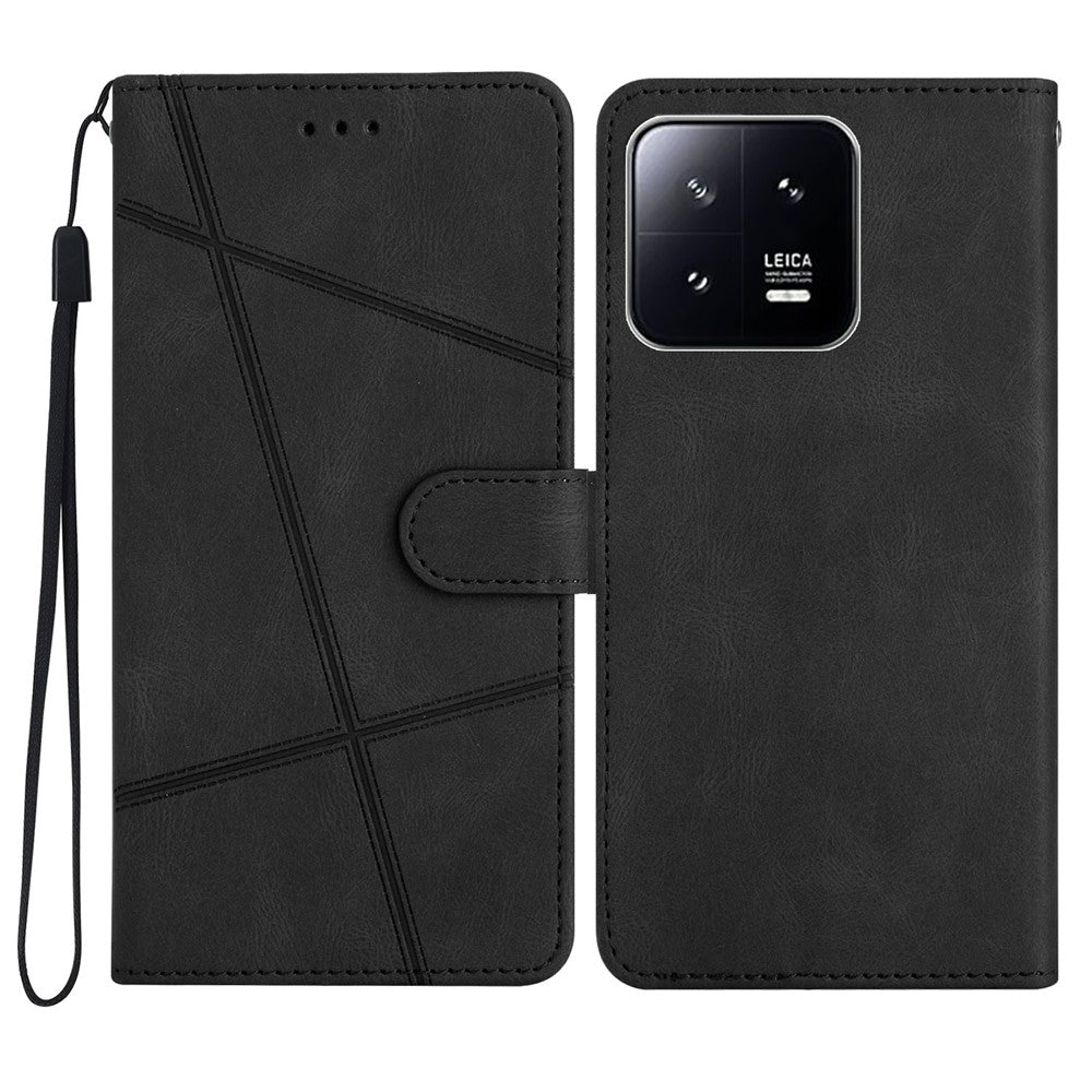 For Xiaomi 13 5G Imprinted Lines Anti-drop Stand Case Crazy Horse Texture Leather Wallet Phone Cover with Strap