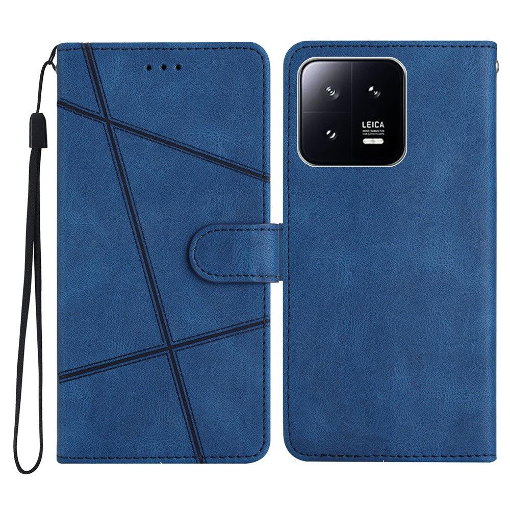 For Xiaomi 13 5G Imprinted Lines Anti-drop Stand Case Crazy Horse Texture Leather Wallet Phone Cover with Strap