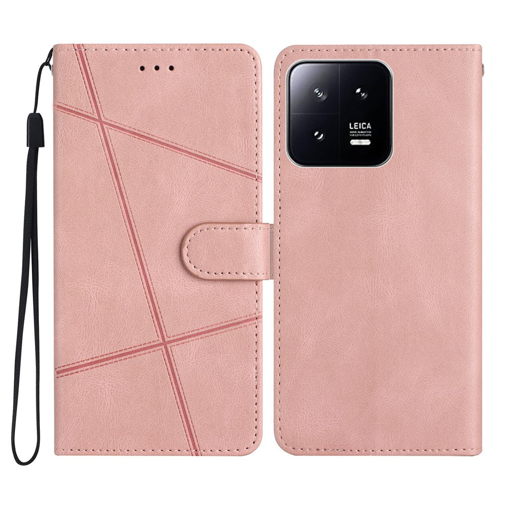 For Xiaomi 13 5G Imprinted Lines Anti-drop Stand Case Crazy Horse Texture Leather Wallet Phone Cover with Strap