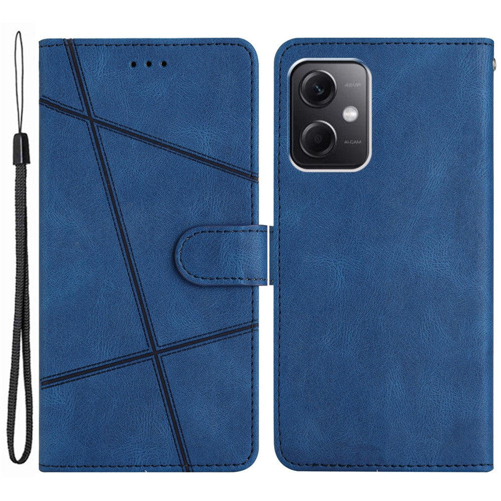 Xiaomi Redmi Note 12 4G stötsäkert läderplånboksfodral med präglade linjer och Crazy Horse-textur, mobilstativ med rem