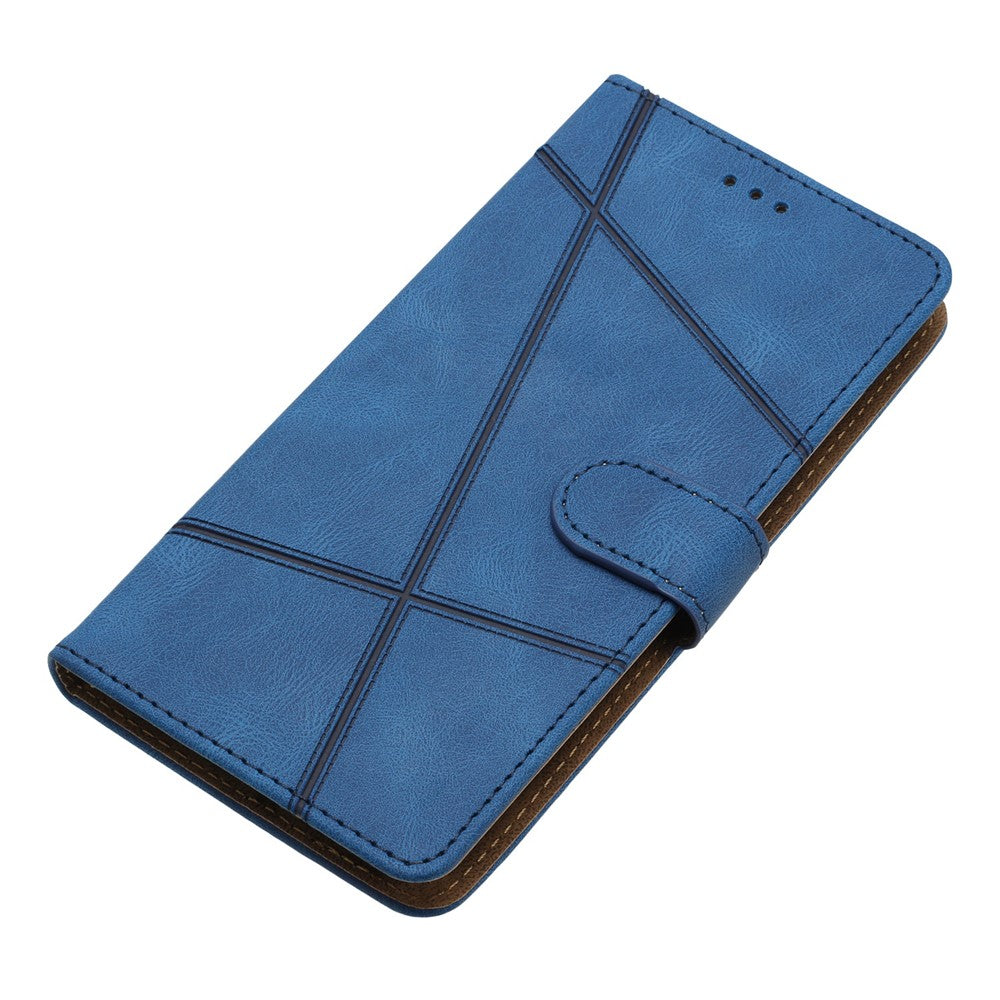 Xiaomi Redmi Note 12 4G stötsäkert läderplånboksfodral med präglade linjer och Crazy Horse-textur, mobilstativ med rem