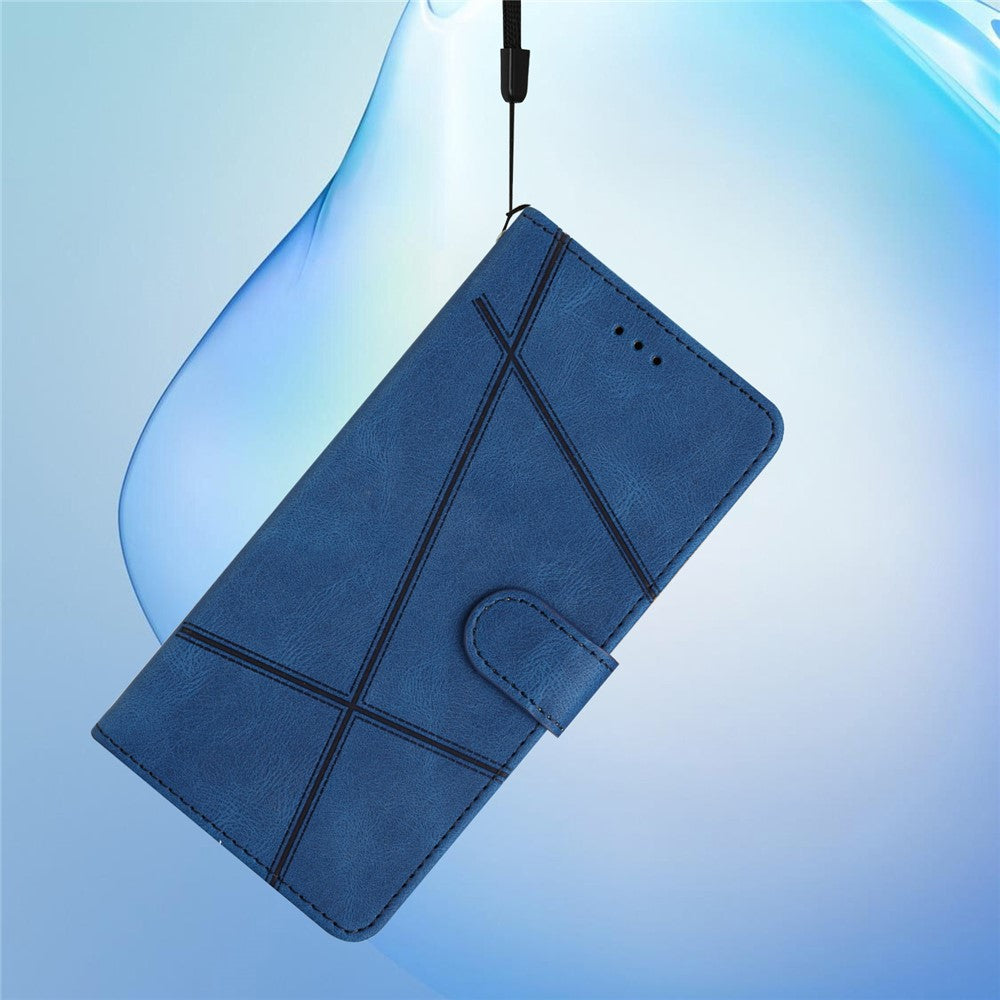 Xiaomi Redmi Note 12 4G stötsäkert läderplånboksfodral med präglade linjer och Crazy Horse-textur, mobilstativ med rem