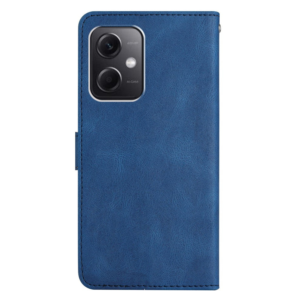Xiaomi Redmi Note 12 4G stötsäkert läderplånboksfodral med präglade linjer och Crazy Horse-textur, mobilstativ med rem