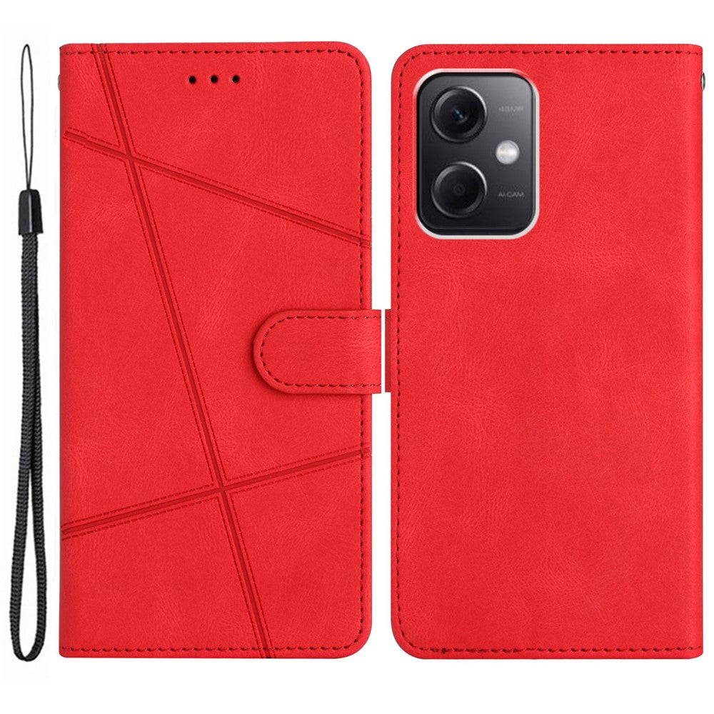 Xiaomi Redmi Note 12 4G stötsäkert läderplånboksfodral med präglade linjer och Crazy Horse-textur, mobilstativ med rem
