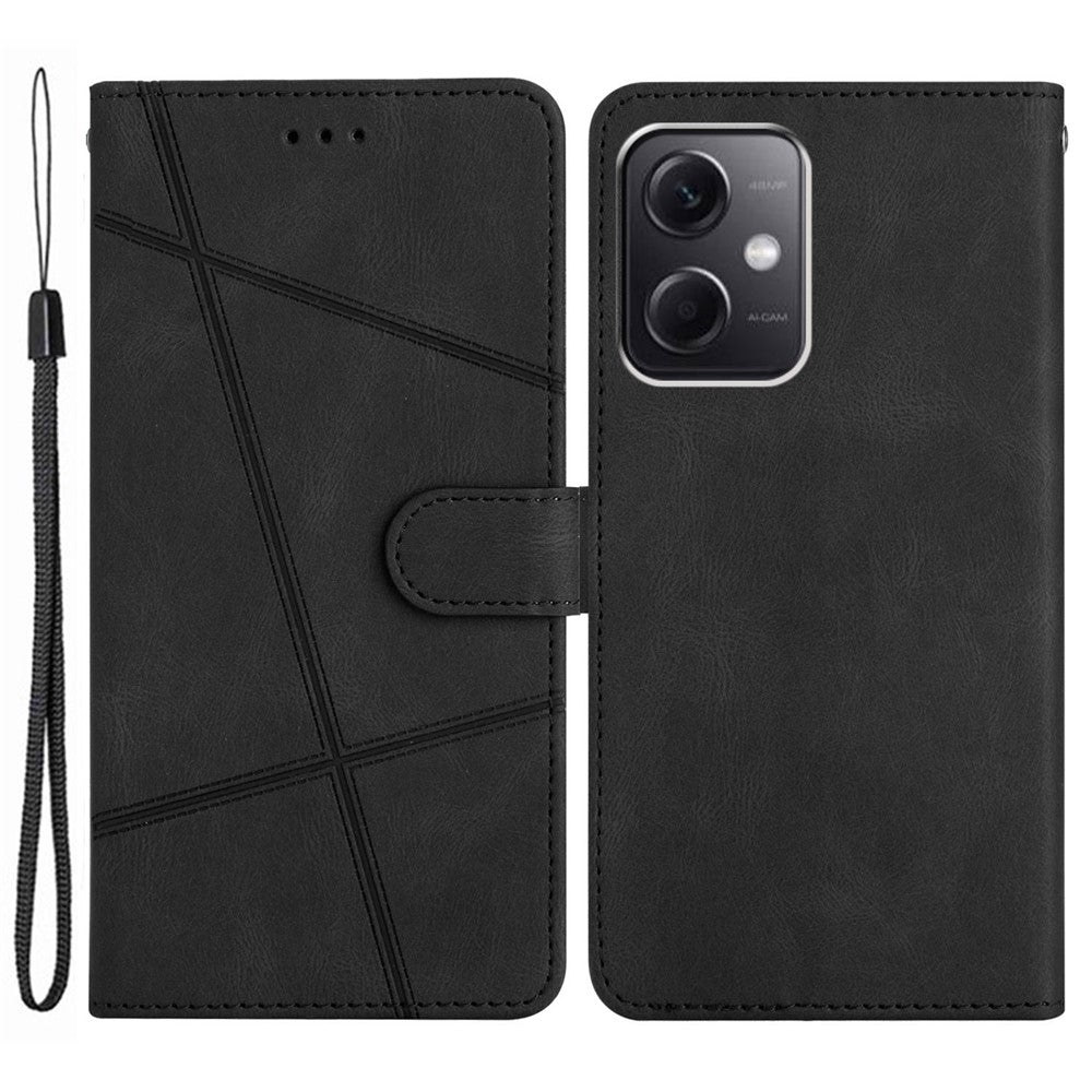 Xiaomi Redmi Note 12 4G stötsäkert läderplånboksfodral med präglade linjer och Crazy Horse-textur, mobilstativ med rem