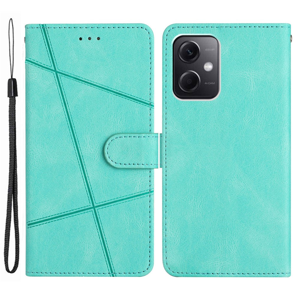 Xiaomi Redmi Note 12 4G stötsäkert läderplånboksfodral med präglade linjer och Crazy Horse-textur, mobilstativ med rem