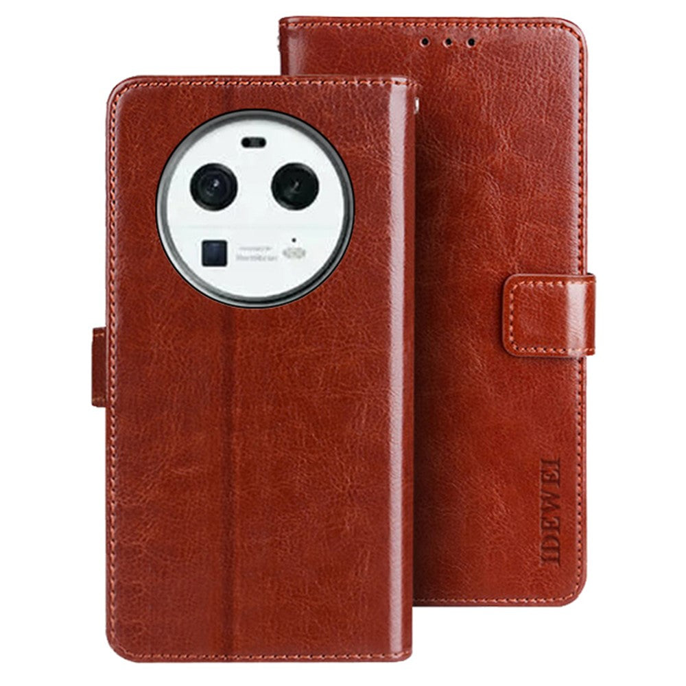 IDEWEI För Oppo Find X6 PU-läderplånboksfodral Crazy Horse Texture Stand Magnetiskt mobilskal