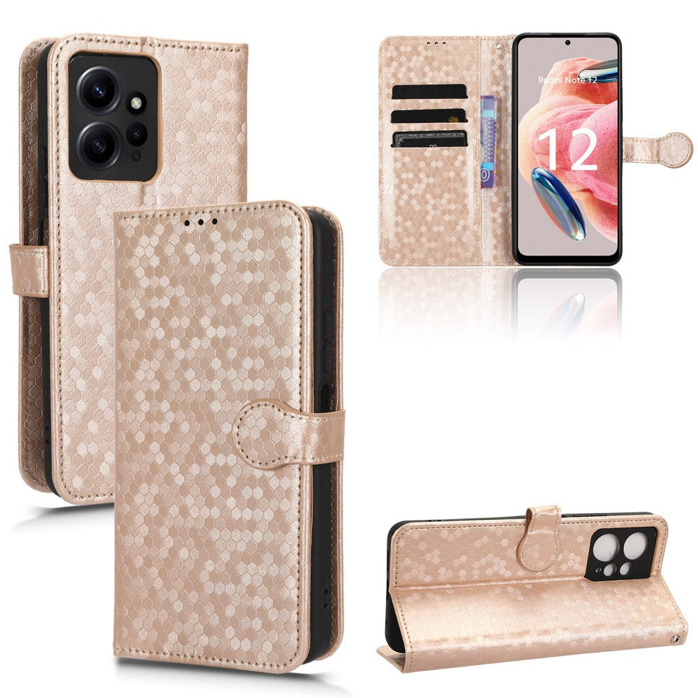 For Xiaomi Redmi Note 12 4G Phone Case Dot Pattern Imprinted PU Leather Cover with Stand Wallet