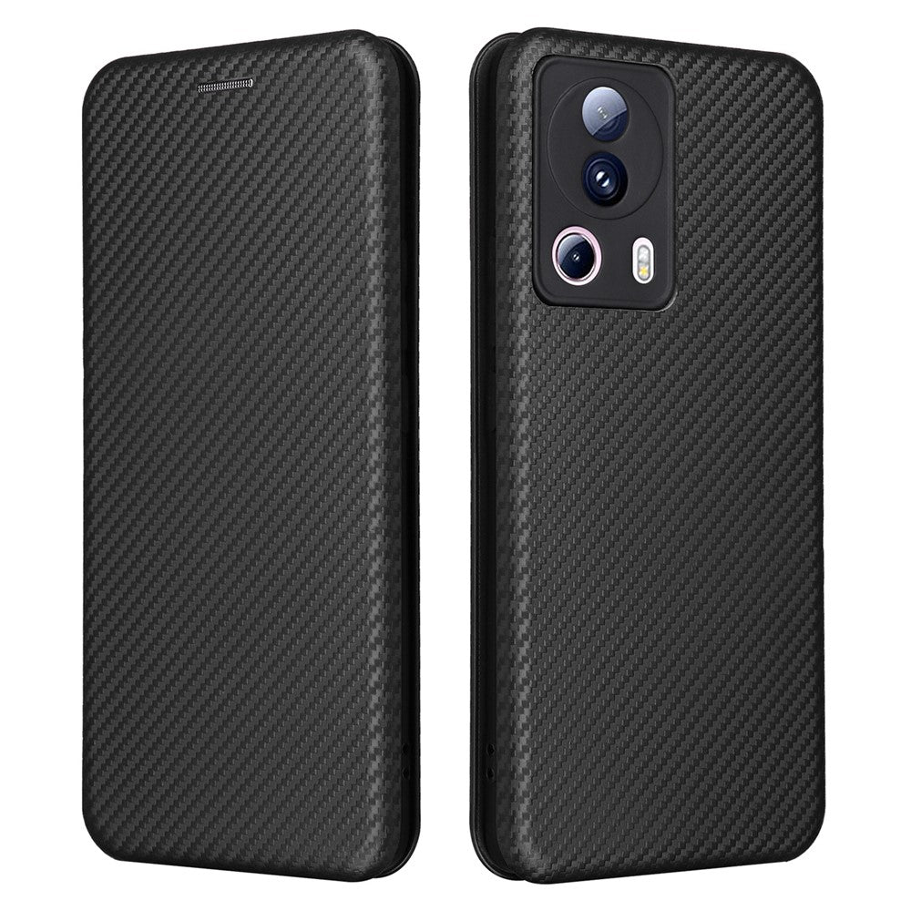 Xiaomi 13 Lite / Civi 2 5G-mobilcover, PU-læder, kulfibertekstur, stativ og kortholder