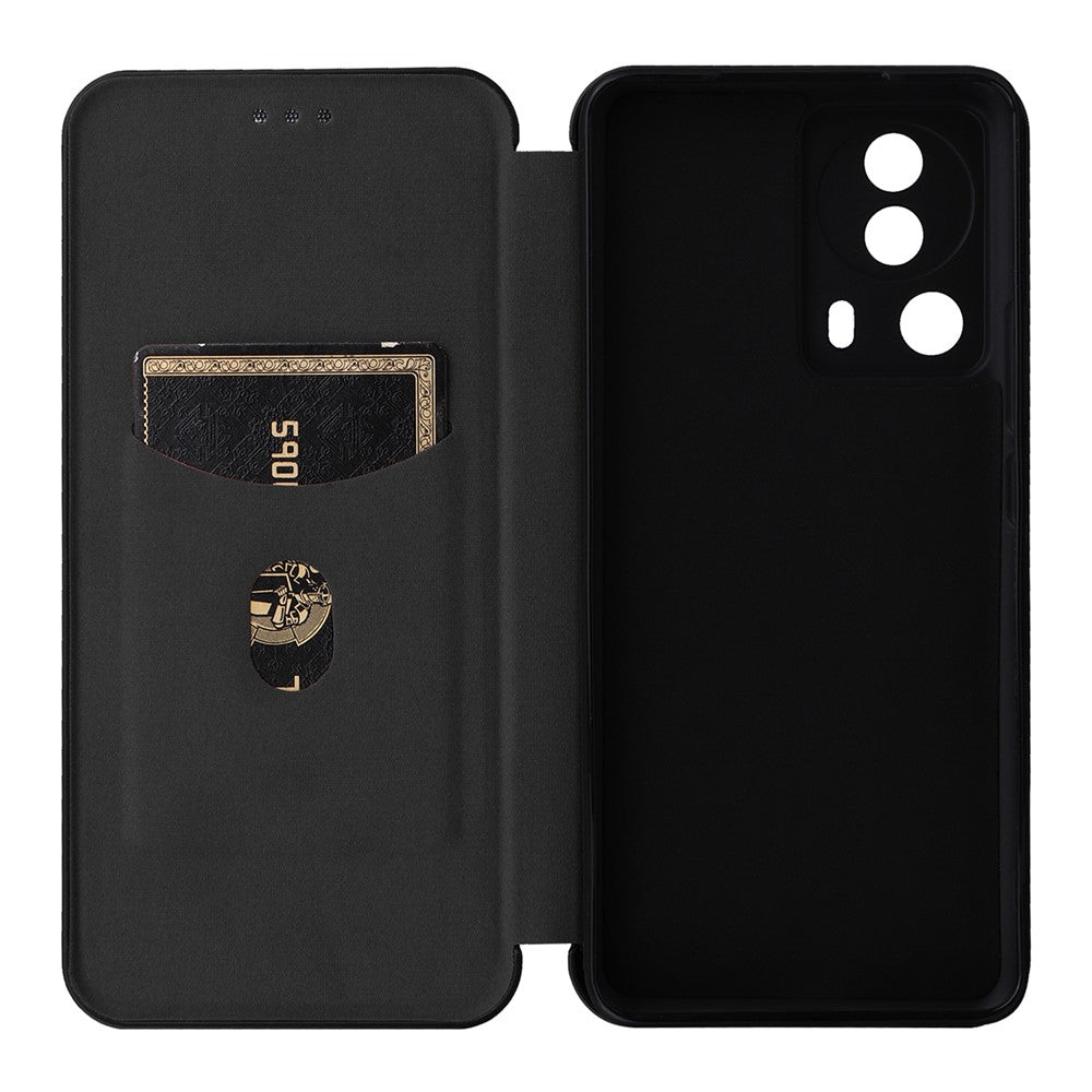 Xiaomi 13 Lite / Civi 2 5G-mobilcover, PU-læder, kulfibertekstur, stativ og kortholder