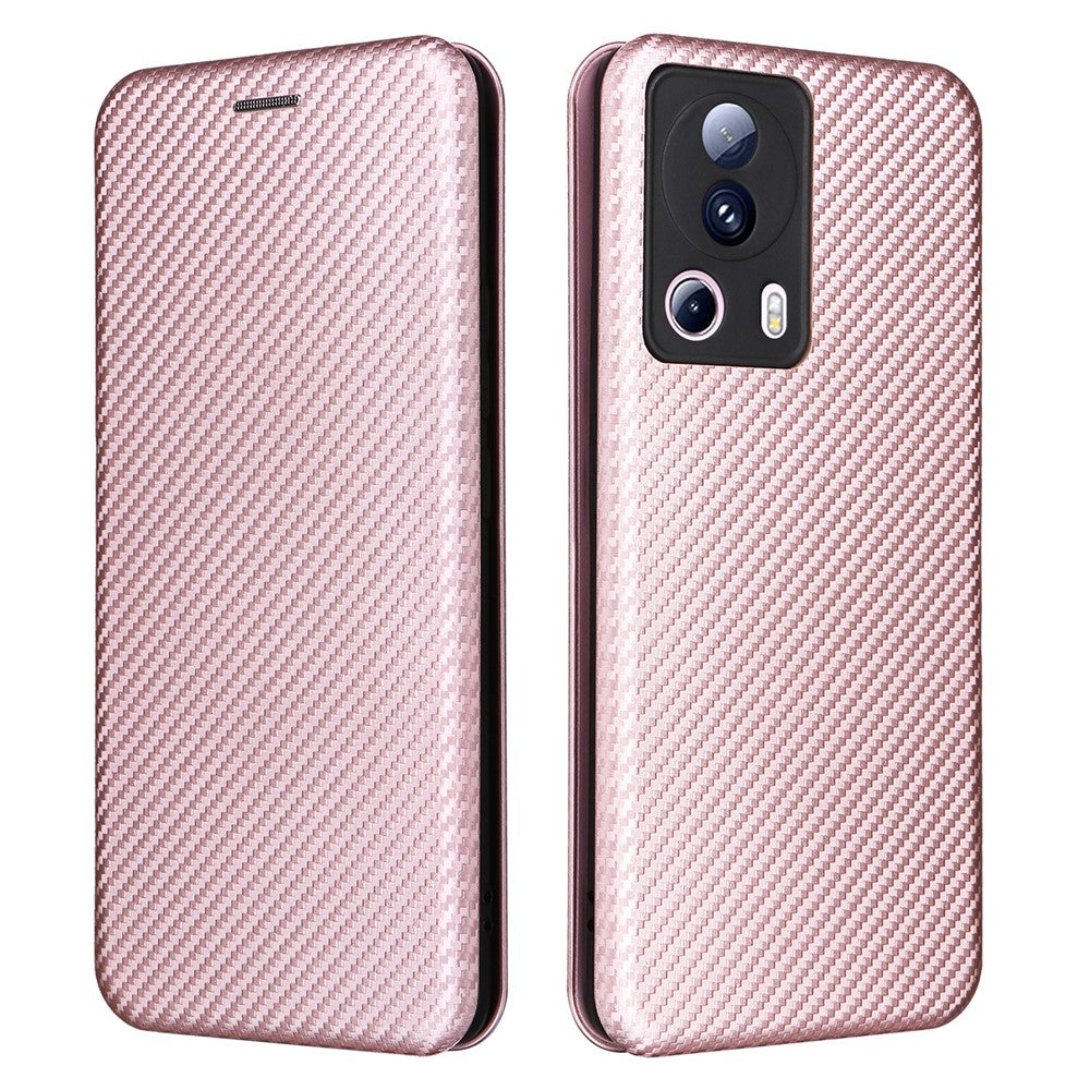 Xiaomi 13 Lite / Civi 2 5G-mobilcover, PU-læder, kulfibertekstur, stativ og kortholder
