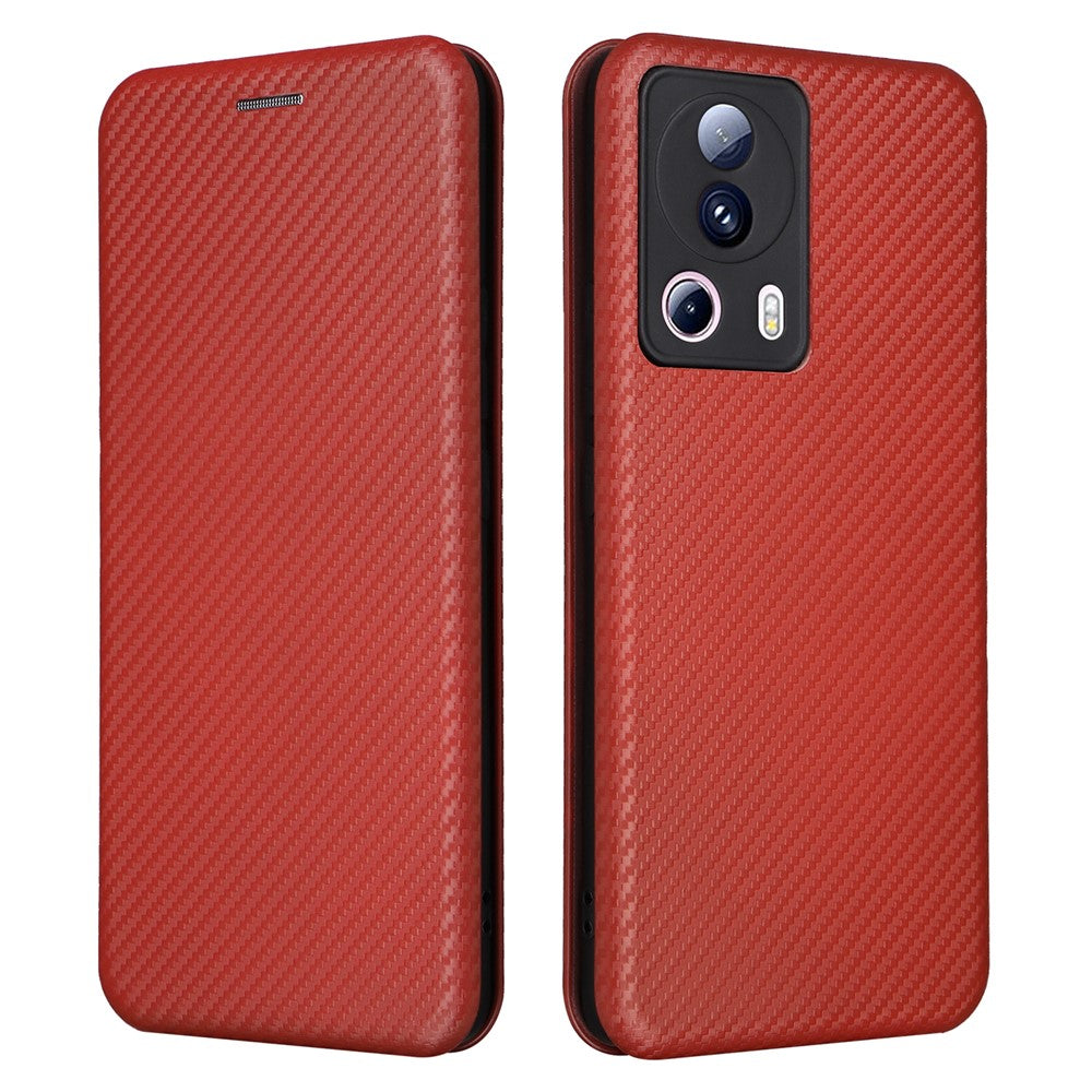 Xiaomi 13 Lite / Civi 2 5G-mobilcover, PU-læder, kulfibertekstur, stativ og kortholder