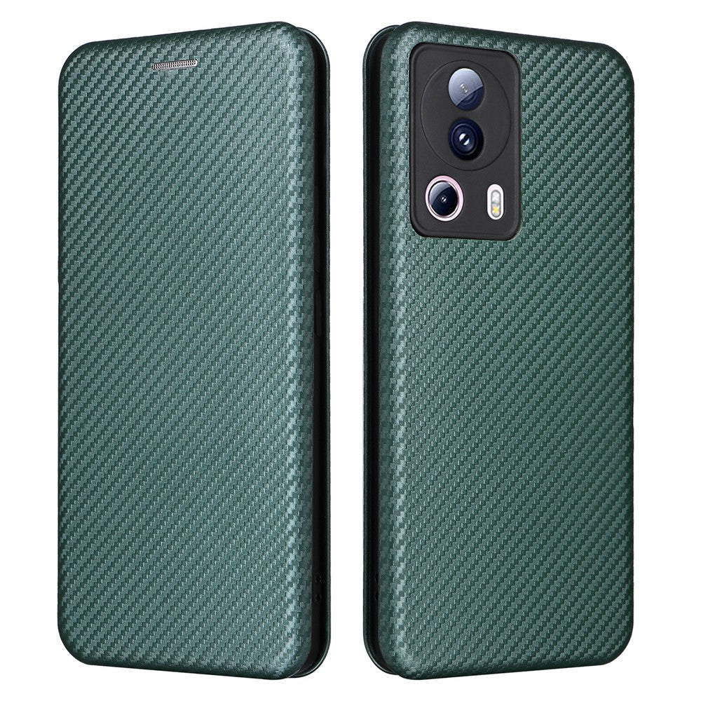 Xiaomi 13 Lite / Civi 2 5G-mobilcover, PU-læder, kulfibertekstur, stativ og kortholder