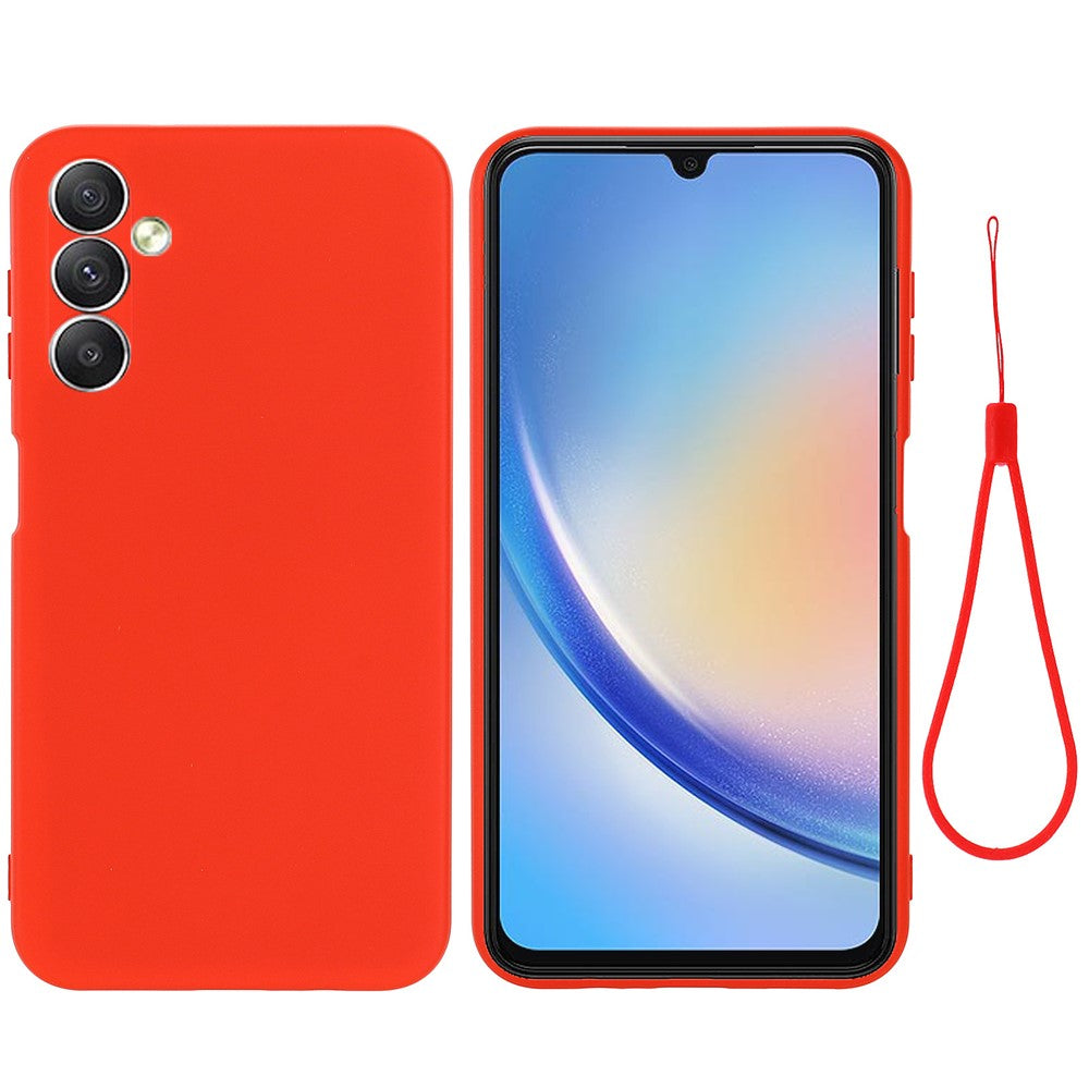 For Samsung Galaxy A24 4G (162.1 x 77.6 x 8.3mm) Phone Case Liquid Silicone Cover with Strap