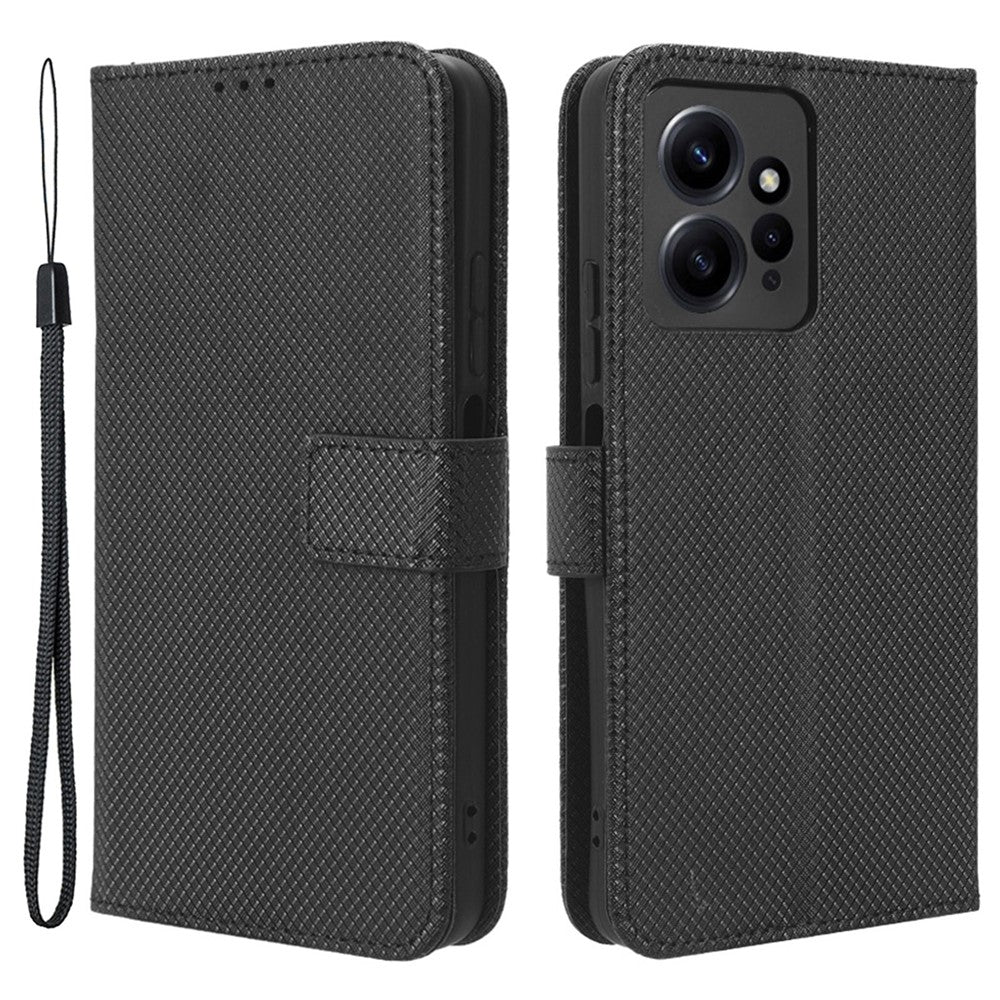 Xiaomi Redmi Note 12 4G Mobilskal PU Läder Diamanttextur Plånboksfodral