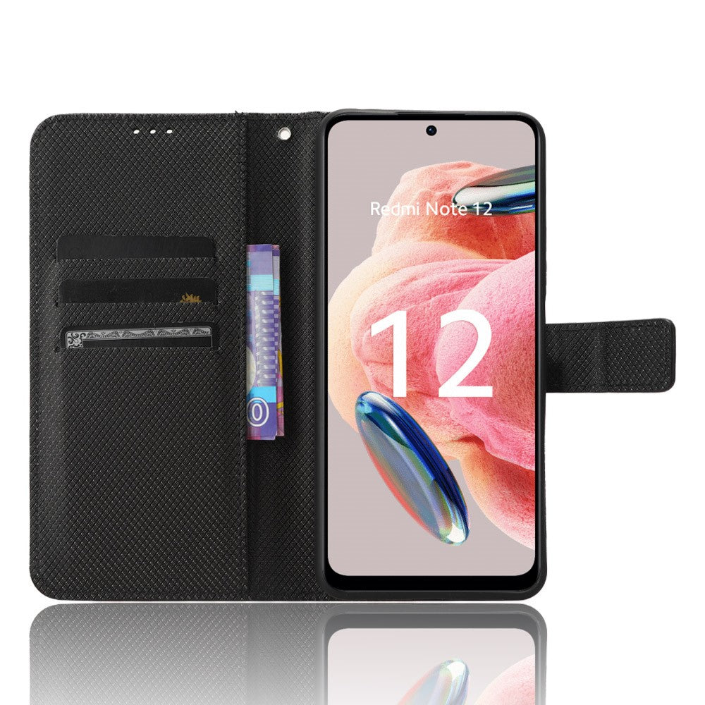 For Xiaomi Redmi Note 12 4G Cell Phone Case PU Leather Diamond Texture Wallet Stand Cover