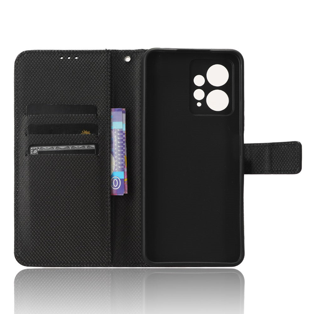 For Xiaomi Redmi Note 12 4G Cell Phone Case PU Leather Diamond Texture Wallet Stand Cover