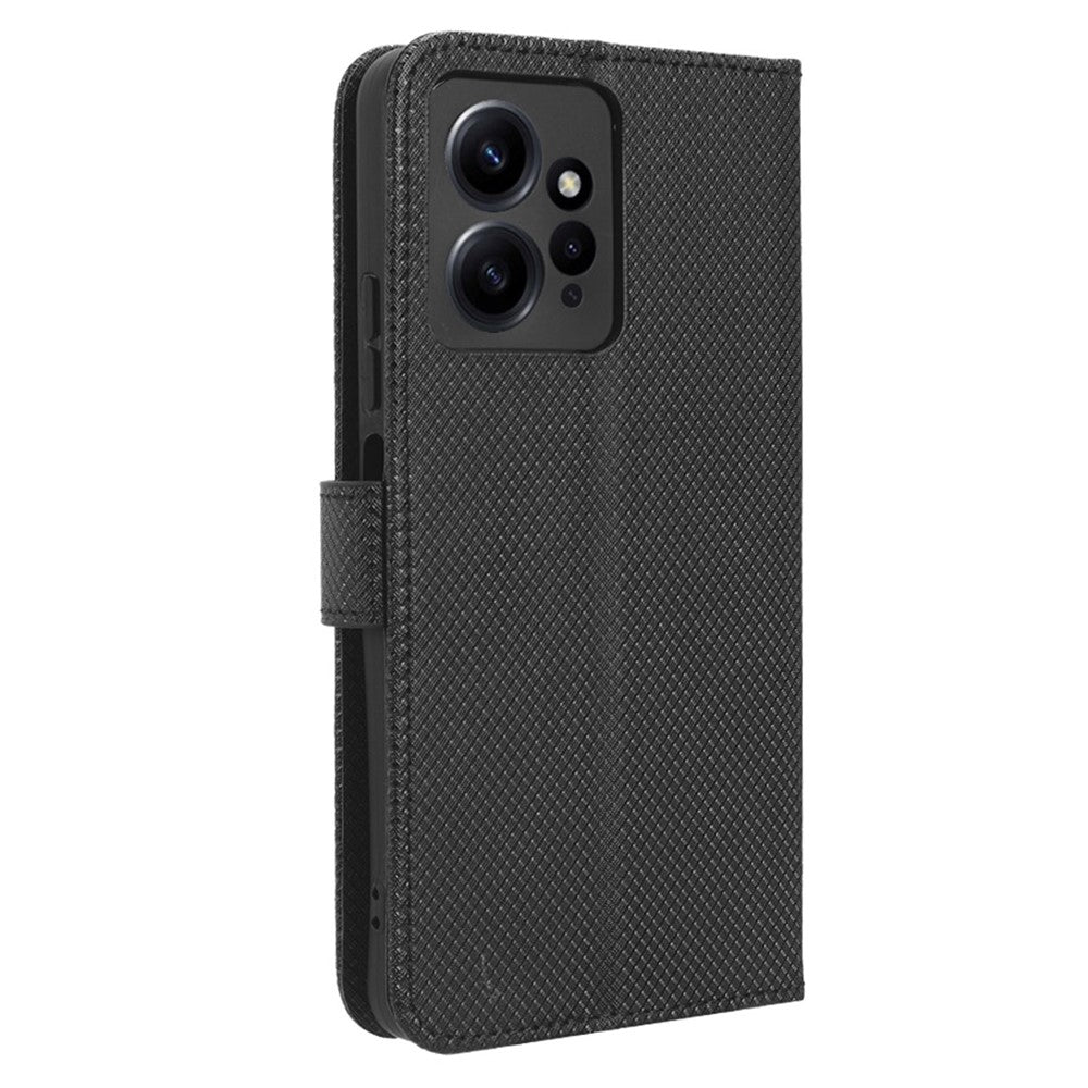 For Xiaomi Redmi Note 12 4G Cell Phone Case PU Leather Diamond Texture Wallet Stand Cover