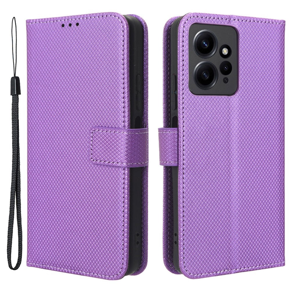 For Xiaomi Redmi Note 12 4G Cell Phone Case PU Leather Diamond Texture Wallet Stand Cover