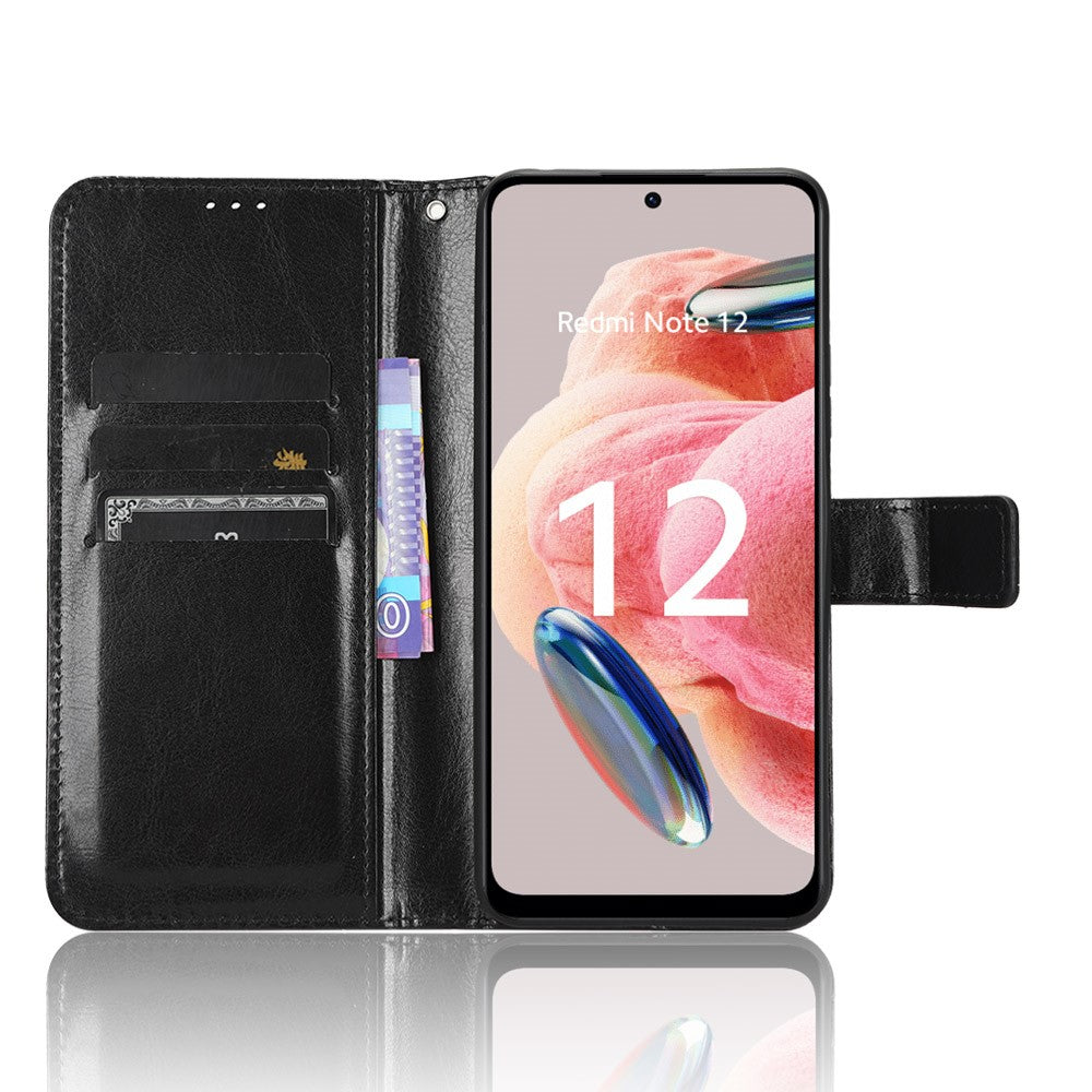 For Xiaomi Redmi Note 12 4G Wallet Stand PU Leather Case Crazy Horse Texture Cell Phone Cover