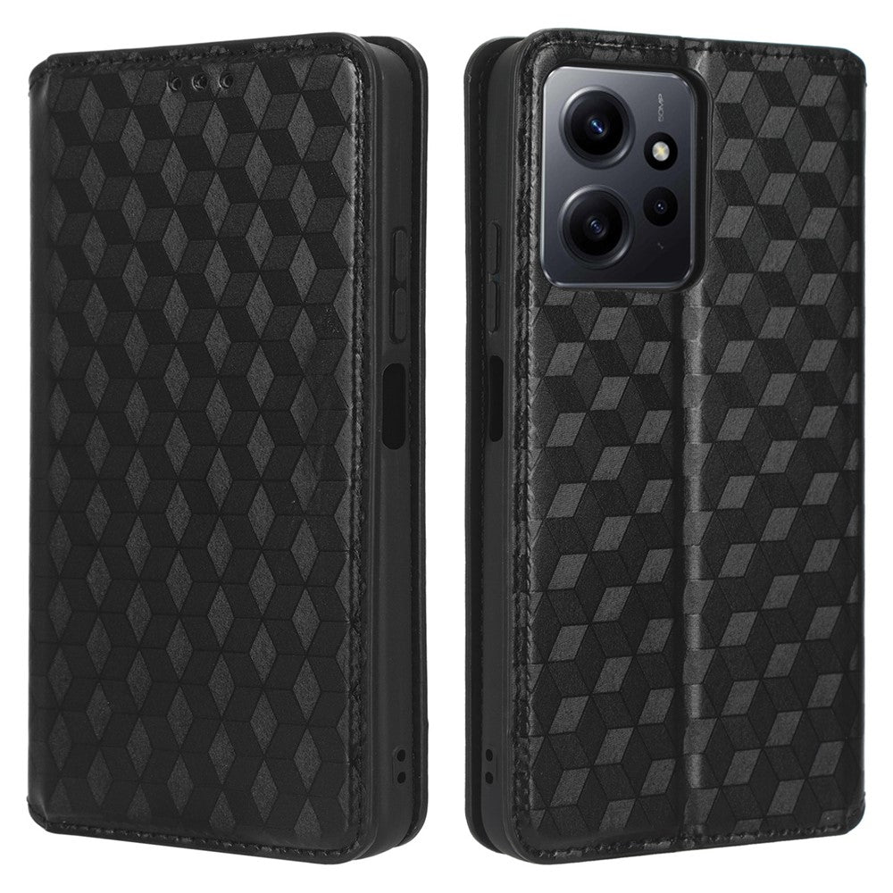 For Xiaomi Redmi Note 12 4G Stand Phone Cover Wallet Rhombus Pattern Imprinted PU Leather Case