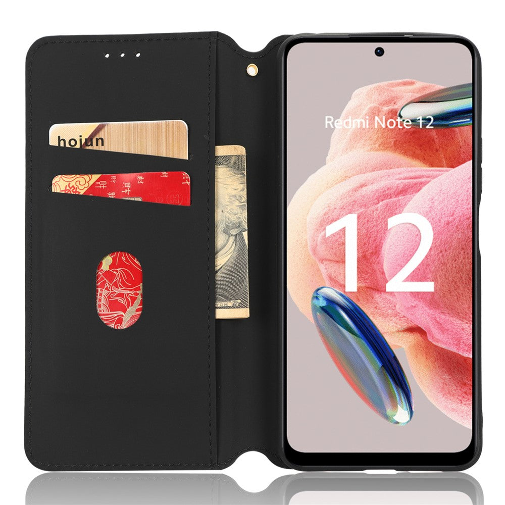 For Xiaomi Redmi Note 12 4G Stand Phone Cover Wallet Rhombus Pattern Imprinted PU Leather Case