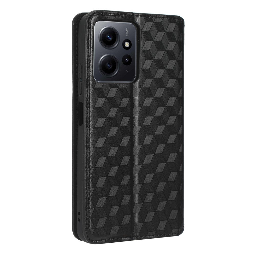 Xiaomi Redmi Note 12 4G stativmobilskal plånbok rombmönster präglad PU-läderfodral