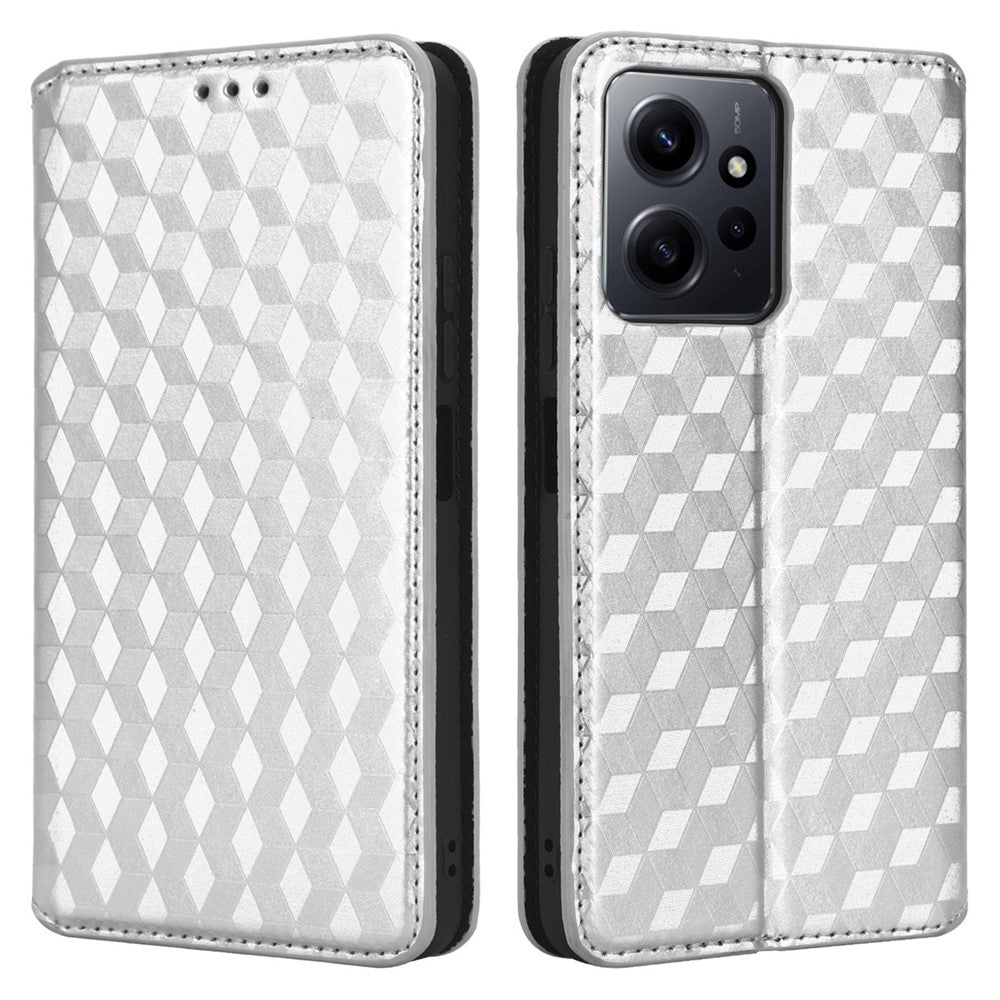 Xiaomi Redmi Note 12 4G stativmobilskal plånbok rombmönster präglad PU-läderfodral